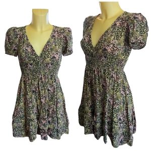 ❗$1 Bundled❗WILD FABLE Black Pink Yellow Ditzy Floral Babydoll Dress